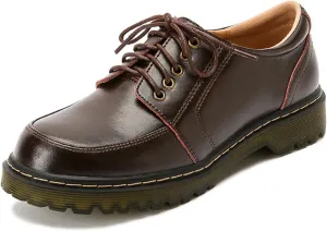 Women's Vintage College Style Loafers with Thick Sole and Comfortable Round Toe Strap, Soft Leather, Chunky Heel - Retro Loafers