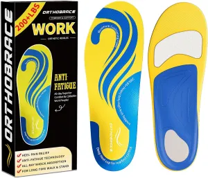 Work Insoles, 200 lbs Heavy Duty Medium and High Arch Support Inserts for Standing All Day, Foot Pain Relief for Plantar Fasciitis, Anti Fatigue,Work Boot Shoe Insoles Men Women-L