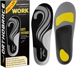 Work Insoles for Standing All Day, 200 lbs Heavy Duty High Arch Support Inserts, Foot Pain Relief for Plantar Fasciitis, Anti Fatigue,Work Boot Shoe Insoles Men Women-L