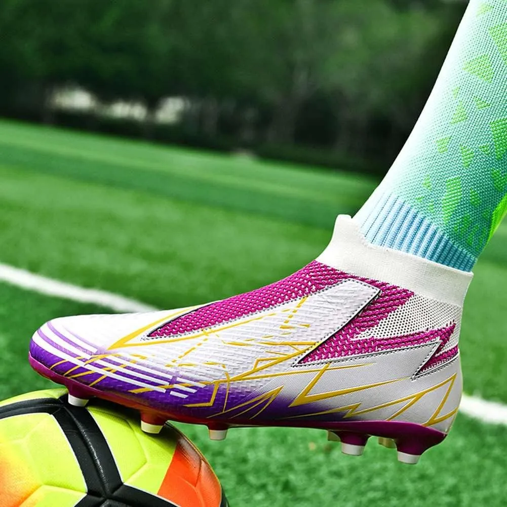 YAXE Unisex's Laceless AG FG Soccer Cleats Outdoor/Indoor Professional Football Sports Training Sneakers