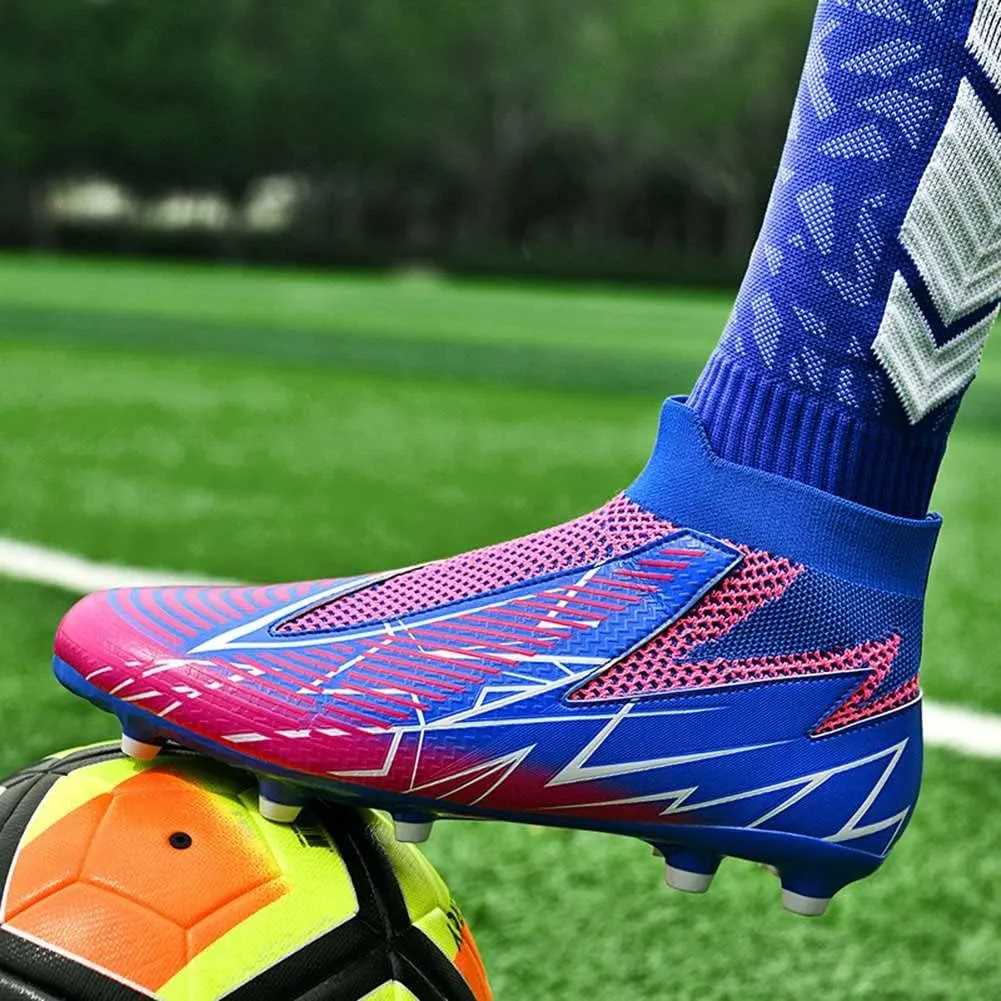 YAXE Unisex's Laceless AG FG Soccer Cleats Outdoor/Indoor Professional Football Sports Training Sneakers
